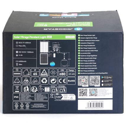 Aigostar - LED RGB Dimbar  solcellsljuskrona MESH LED/20W/3,7V 4000 mAh 2700K-6500K IP65 diameter 15 cm