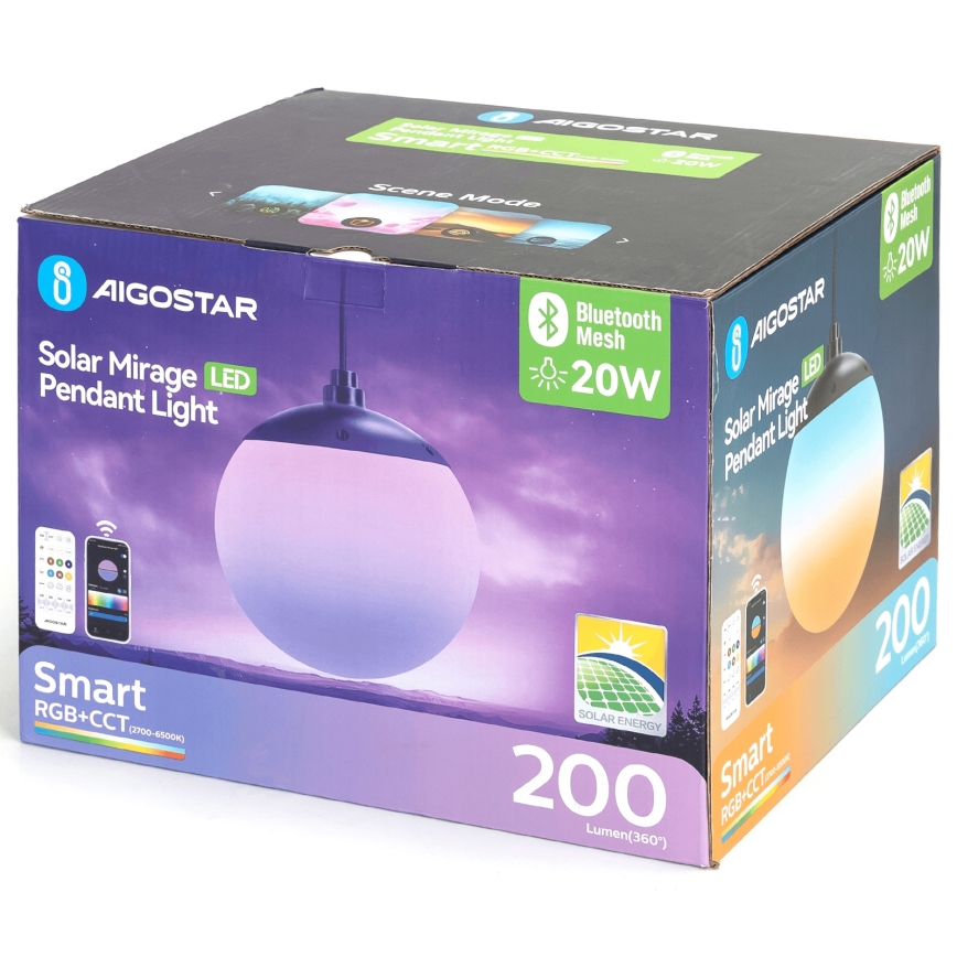 Aigostar - LED RGB Dimbar  solcellsljuskrona MESH LED/20W/3,7V 4000 mAh 2700K-6500K IP65 diameter 20 cm