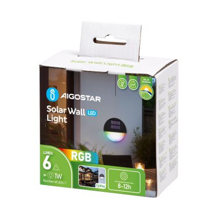 Aigostar - LED RGB Solcellsvägglampa LED/1W/1,2V svart IP44