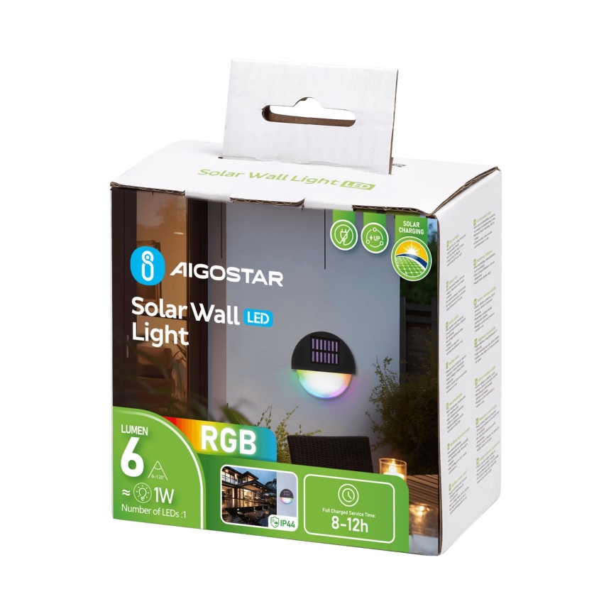 Aigostar - LED RGB Solcellsvägglampa LED/1W/1,2V svart IP44