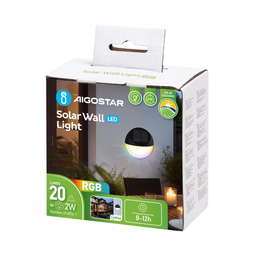 Aigostar - LED RGB Solcellsvägglampa LED/2W/1,2V svart IP44