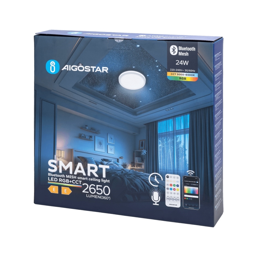 Aigostar - LED RGBW dimbar taklampa för badrum MESH Smart LED/24W/230V 3000-6500K IP44 + fjärrkontroll