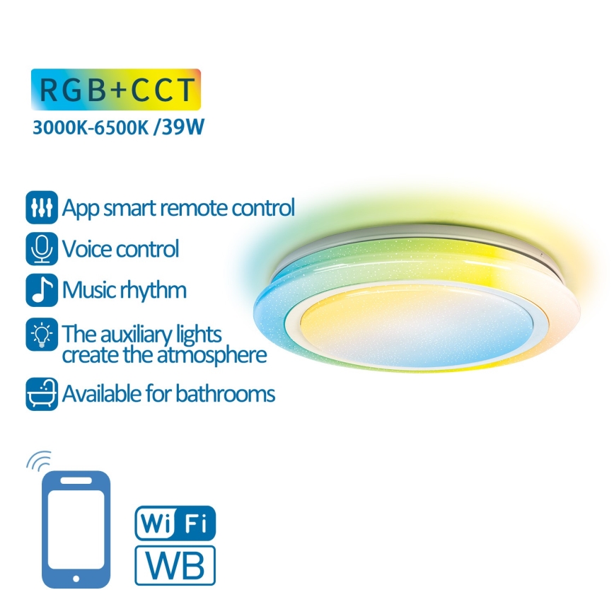 Aigostar - LED RGBW Dimbar badrumsbelysning LED/39W/230V 50 cm Wi-Fi IP44