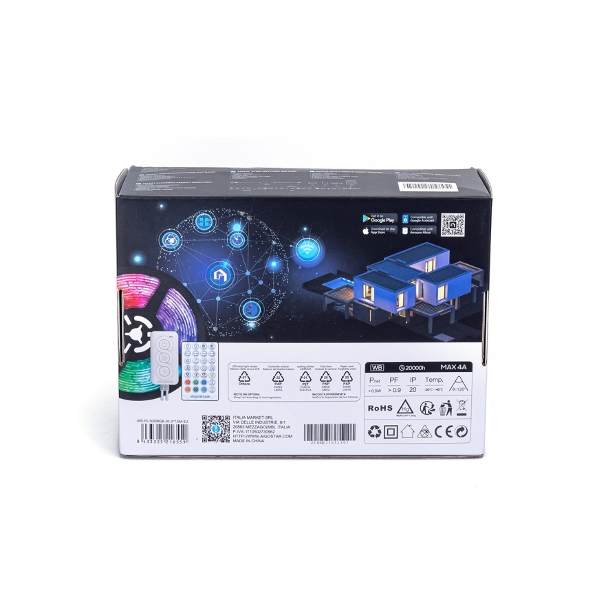 Aigostar - LED RGBW dimbar LED-remsa/48W/12V 2x7,5 m Wi-Fi