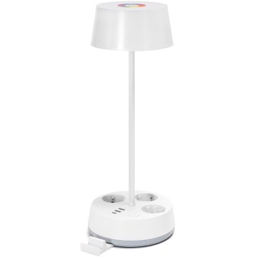 Aigostar - LED RGBW Dimbar skrivbordslampa med uttag och USB LED/4,6W/230V 3000/4000/6500K vit