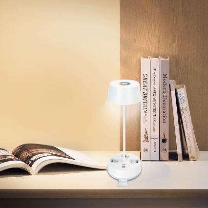 Aigostar - LED RGBW Dimbar skrivbordslampa med uttag och USB LED/4,6W/230V 3000/4000/6500K vit