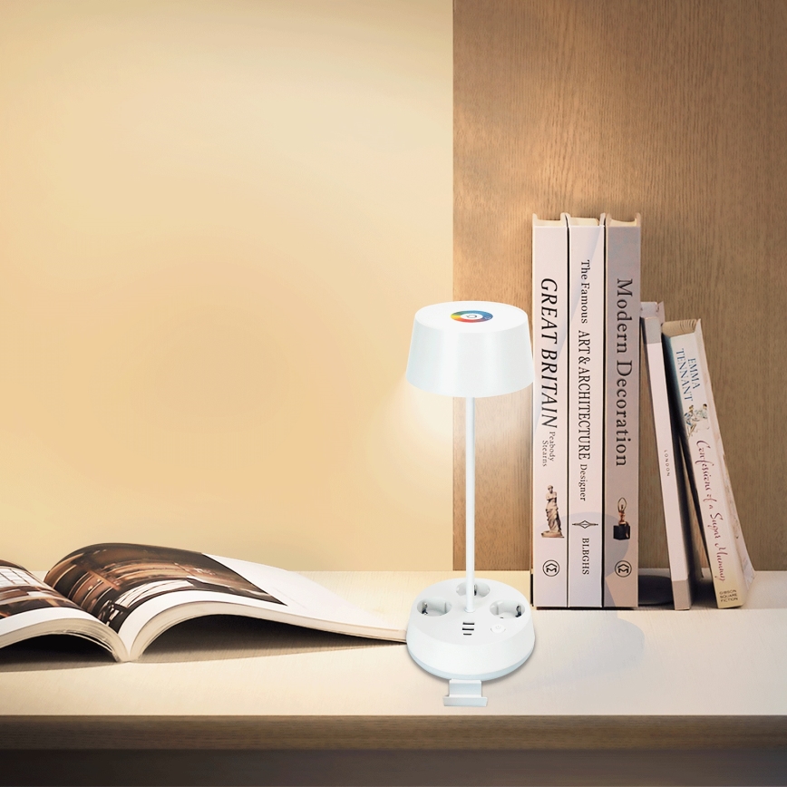 Aigostar - LED RGBW Dimbar skrivbordslampa med uttag och USB LED/4,6W/230V 3000/4000/6500K vit