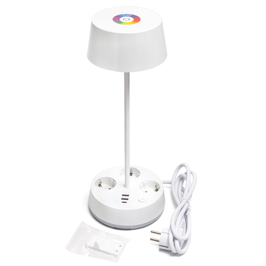 Aigostar - LED RGBW Dimbar skrivbordslampa med uttag och USB LED/4,6W/230V 3000/4000/6500K vit
