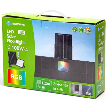 Aigostar - LED RGBW Dimbar solcellsstrålkastare LED/100W/3,4V IP66 8000 mAh + fjärrkontroll
