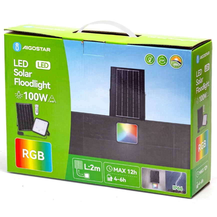 Aigostar - LED RGBW Dimbar solcellsstrålkastare LED/100W/3,4V IP66 8000 mAh + fjärrkontroll