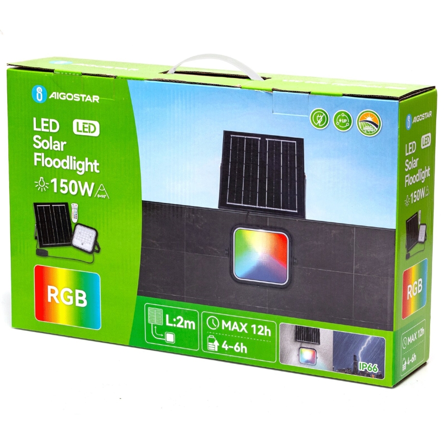 Aigostar - LED RGBW Dimbar solcellsstrålkastare LED/150W/3,4V IP66 12000 mAh + fjärrkontroll
