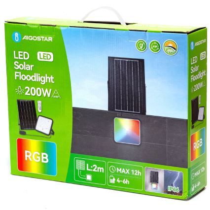 Aigostar - LED RGBW Dimbar solcellsstrålkastare LED/200W/3,4V IP66 + fjärrkontroll