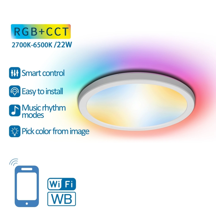 Aigostar - LED RGBW Dimbar taklampa LED/22W/230V 2700-6500K Wi-Fi