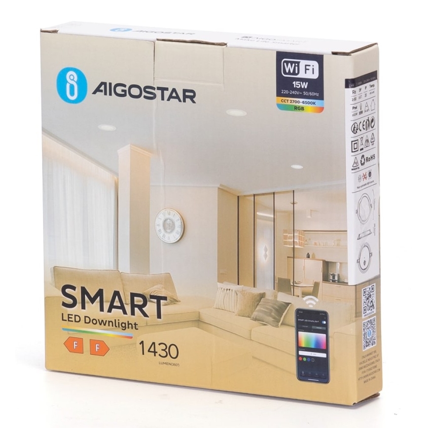 Aigostar - LED RGBW Ljusreglerad upphängd taklampa LED/15W/230V 2700-6500K diameter 17,5 cm Wi-Fi