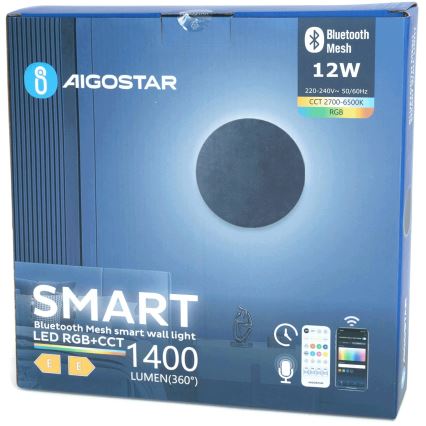 Aigostar - LED RGBW Ljusreglerad vägglampa MESH Smart LED/12W/230V svart + fjärrkontroll