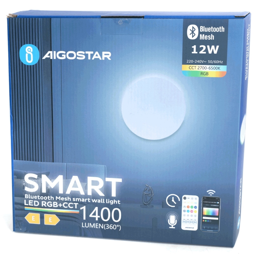 Aigostar - LED RGBW Ljusreglerad vägglampa MESH Smart LED/12W/230V vit + fjärrkontroll