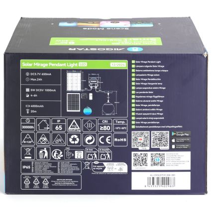 Aigostar - LED RGBW Dimbar  solcellsljuskrona MESH LED/20W/3,7V 4000 mAh 2700K-6500K IP65 diameter 20 cm