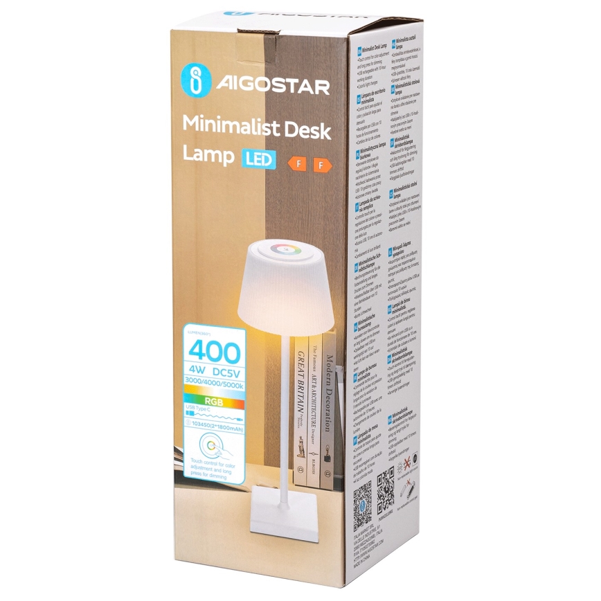 Aigostar - LED RGBW Utomhusdimbar uppladdningsbar bordslampa LED/4W/5V 3600mAh vit IP54
