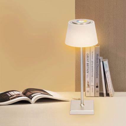 Aigostar - LED RGBW Utomhusdimbar uppladdningsbar bordslampa LED/4W/5V 3600mAh vit/matt krom IP54