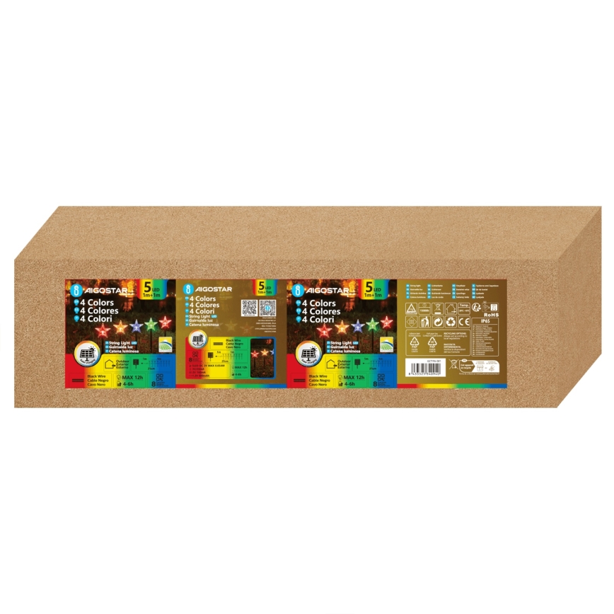 Aigostar - LED RGBY solcellsdriven julbelysning 5xLED/1,2V/8 funktioner 1m IP65 800mAh stjärnor