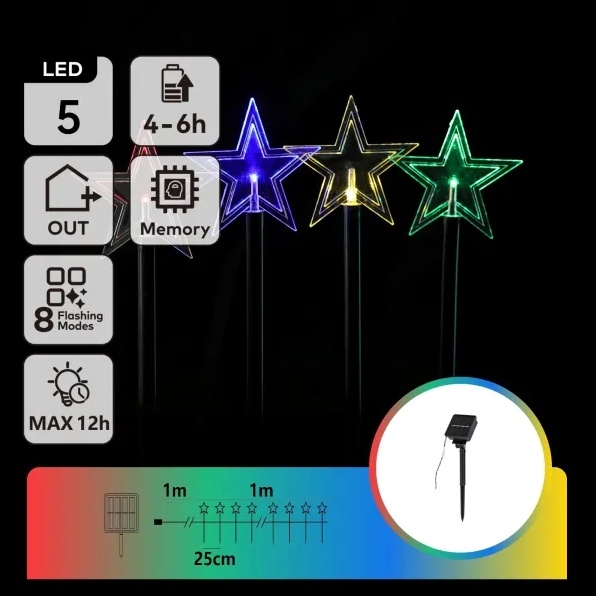 Aigostar - LED RGBY solcellsdriven julbelysning 5xLED/1,2V/8 funktioner 1m IP65 800mAh stjärnor