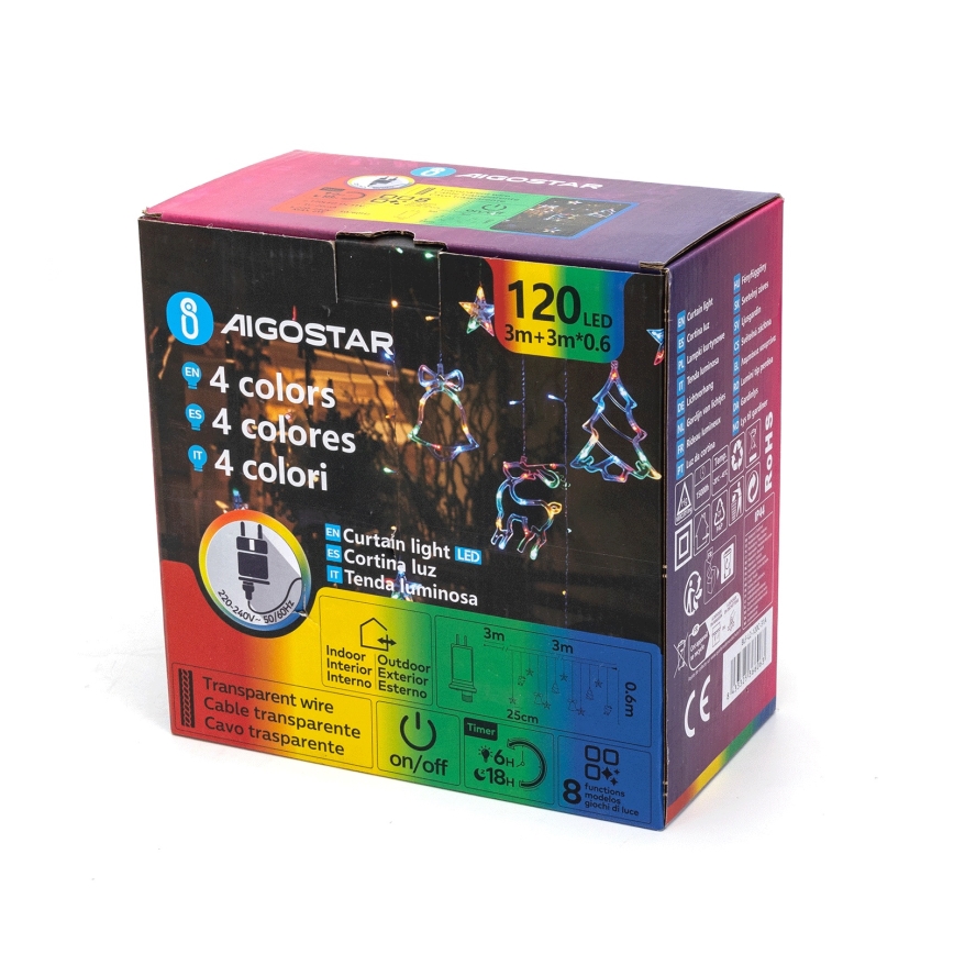 Aigostar - LED RGBY Utomhus julbelysning 120xLED/8 funktioner 3x0,6m IP44 flerfärgad + fjärrkontroll