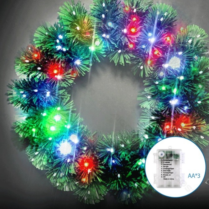 Aigostar - LED RGBY utomhusjulkrans, 72 LED, 3×AA, Ø 50 cm, IP44