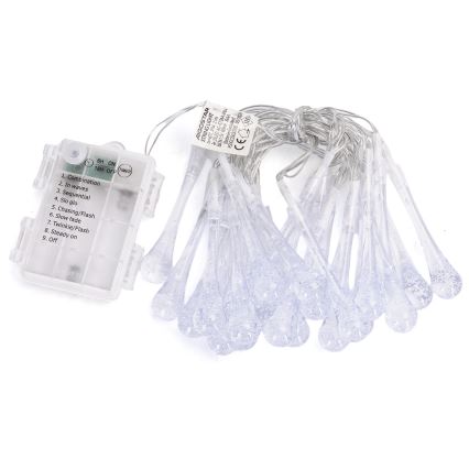 Aigostar - LED utomhusslinga för jul 25 LED/8 funktioner 3xAA 2,5 m IP44 flerfärgade droppformade lampor