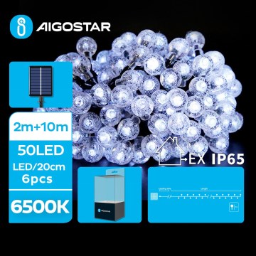 Aigostar - LED Solar Dekorativ slinga 50xLED/8 funktioner 12m IP65 kall vit