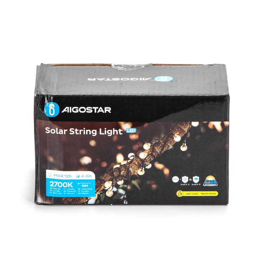 Aigostar - LED Solar Dekorativ slinga 50xLED/8 funktioner 12m IP65 varm vit