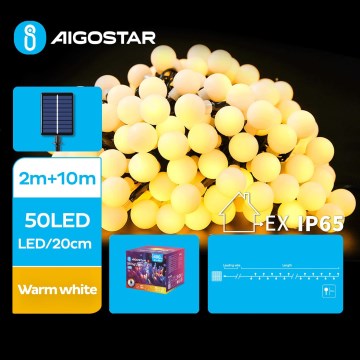 Aigostar - LED Solar Dekorativ slinga 50xLED/8 funktioner 12m IP65 varm vit