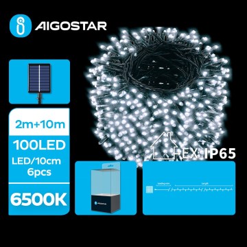 Aigostar - LED Solar Julkedja 100xLED/8 funktioner 12m IP65 kall vit