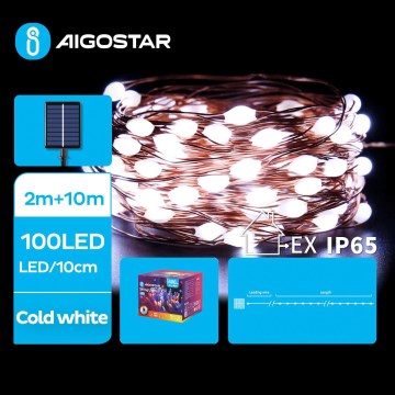 Aigostar - LED Solar Julkedja 100xLED/8 funktioner 12m IP65 kall vit