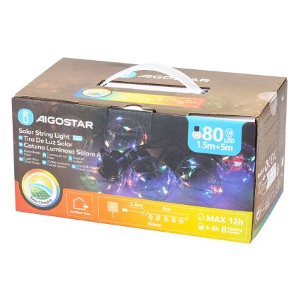 Aigostar - LED Solar Julkedja 10xLED/8 funktioner 6,5m IP65 Flerfärgad