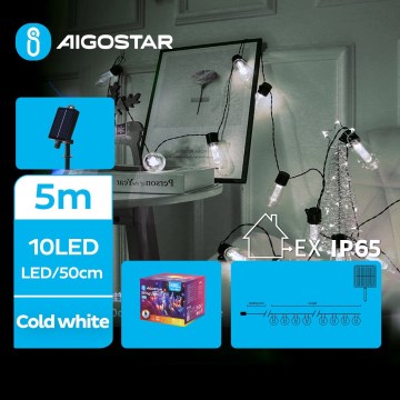 Aigostar - LED Solar Julkedja 10xLED/8 funktioner 6,5m IP65 kall vit