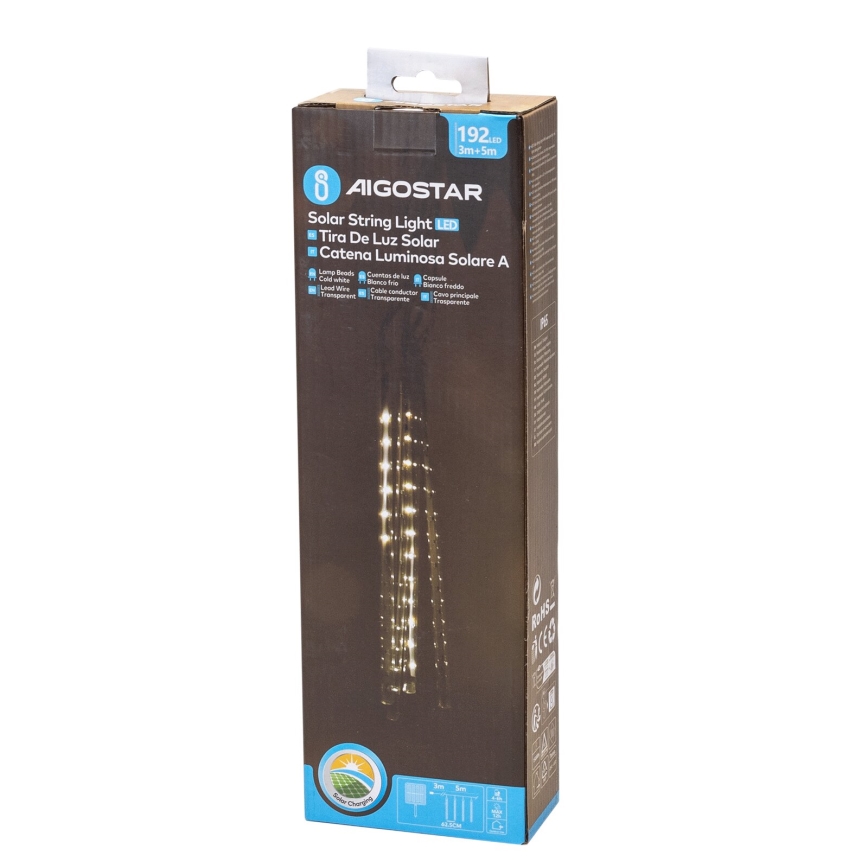 Aigostar - LED Solar Julkedja 192xLED/8m IP65 kall vit
