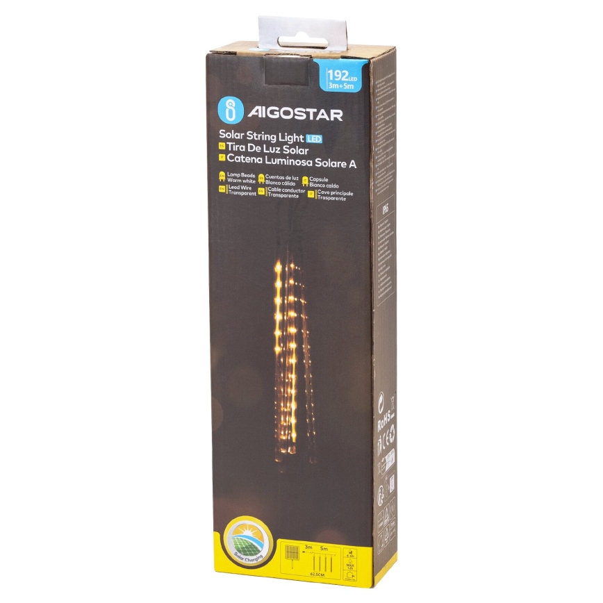 Aigostar - LED Solar Julkedja 192xLED/8m IP65 varm vit