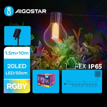 Aigostar - LED Solar Julkedja 20xLED/8 funktioner 11,5m IP65 Flerfärgad