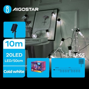 Aigostar - LED Solar Julkedja 20xLED/8 funktioner 11,5m IP65 kall vit