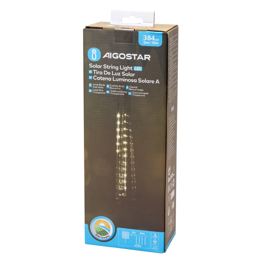 Aigostar - LED Solar Julkedja 384xLED/13m IP65 kall vit