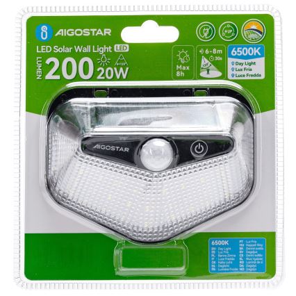 Aigostar - LED-solarlampa med sensor LED/3,7V 6500K 500 mAh IP65 svart