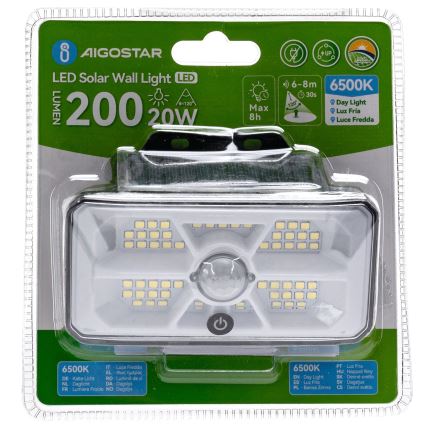 Aigostar - LED-solarlampa med sensor LED/3,7V 6500K 500 mAh IP65 svart