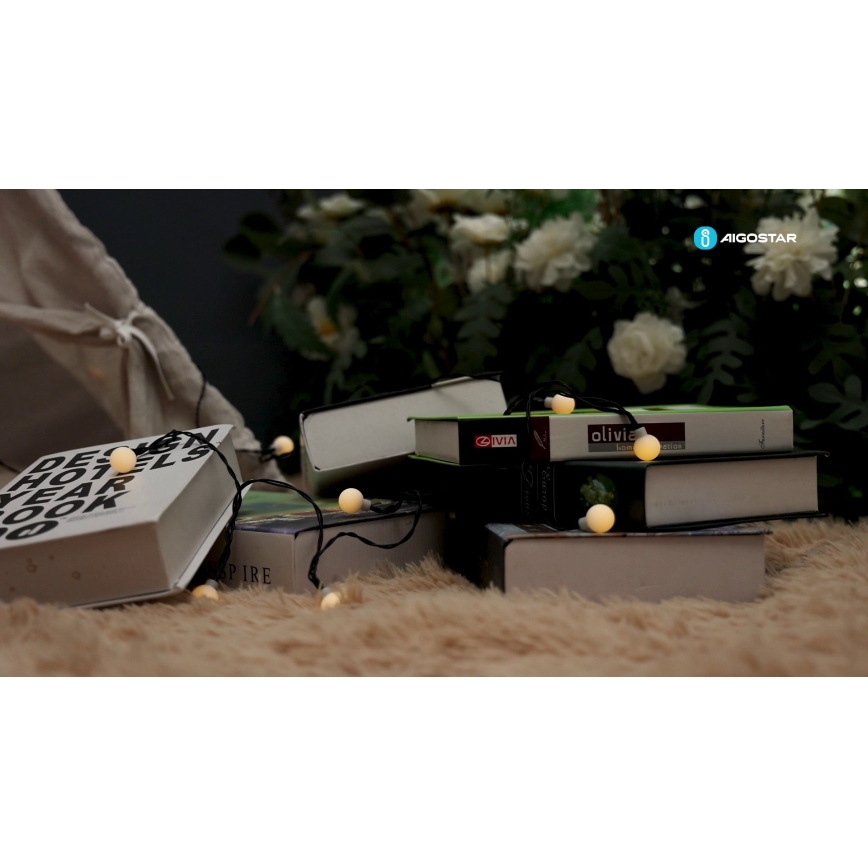 Aigostar - LED Solcell Dekorativ slinga 50xLED/8 funktioner 12m IP65 800 mAh varm vit