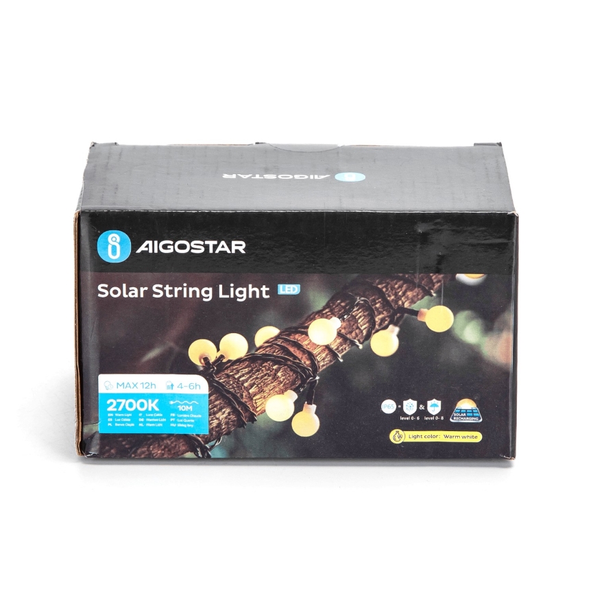 Aigostar - LED Solcell Dekorativ slinga 50xLED/8 funktioner 12m IP65 800 mAh varm vit
