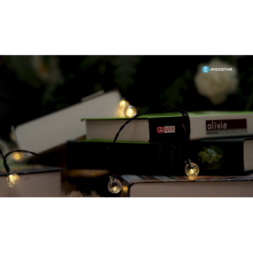 Aigostar - LED Solcell Dekorativ slinga 50xLED/8 funktioner 12m IP65 800 mAh varm vit
