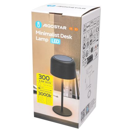Aigostar - LED Solar ljusreglerad rechargeable bordslampa LED/3W/5V 2200mAh svart IP54