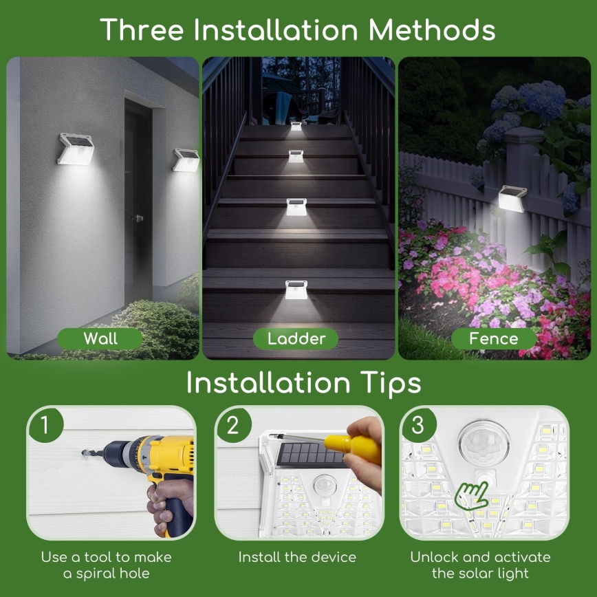 Aigostar - LED Solcell utomhusbelysning med sensor LED/1,48W/3,7V IP65