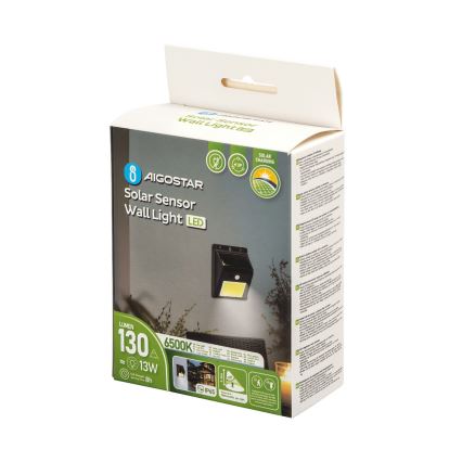 Aigostar - LED solcell väggbelysning med sensor LED/13W/5,5V 6500K IP65