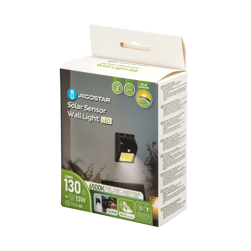 Aigostar - LED solcell väggbelysning med sensor LED/13W/5,5V 6500K IP65