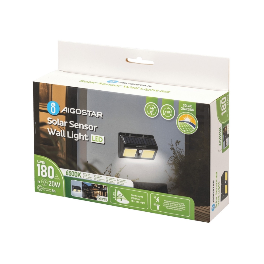 Aigostar - LED solcell väggbelysning med sensor LED/20W/5,5V 6500K IP65